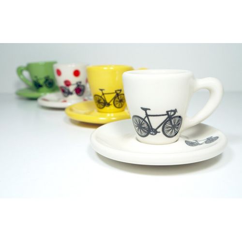  CircaCeramics Tour de France. Never Dull & Always Awesome Espresso Cups with Saucers, set of 4, handmade from scratch - Made to Order.