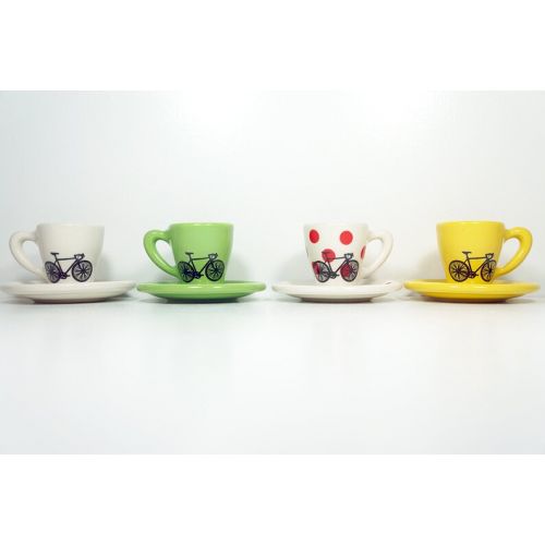  CircaCeramics Tour de France. Never Dull & Always Awesome Espresso Cups with Saucers, set of 4, handmade from scratch - Made to Order.