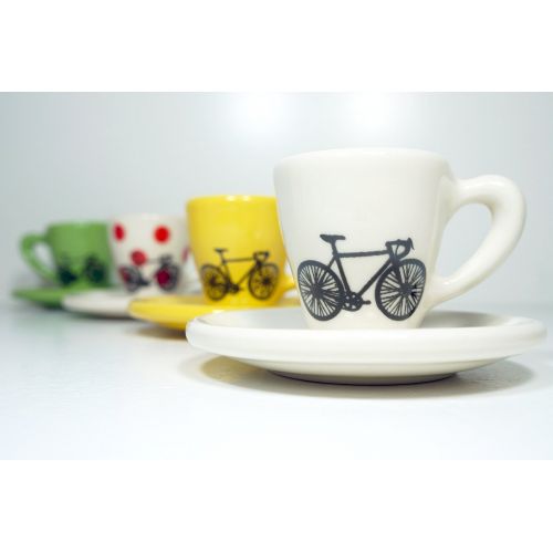  CircaCeramics Tour de France. Never Dull & Always Awesome Espresso Cups with Saucers, set of 4, handmade from scratch - Made to Order.