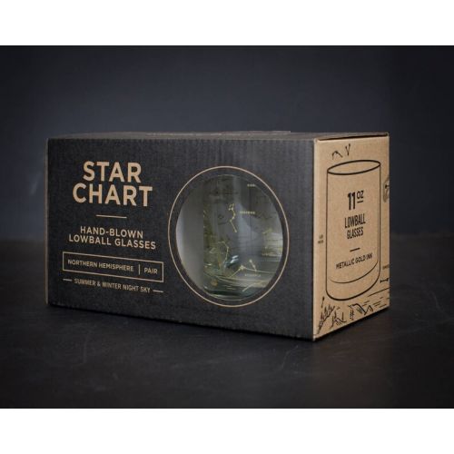 CognitiveSurplus Night Sky Star Chart Lowball Whiskey Glasses (Pair) Gold Constellation Astronomy Gift, Cocktail, Whisky Glass, Star Map Girlfriend Gift