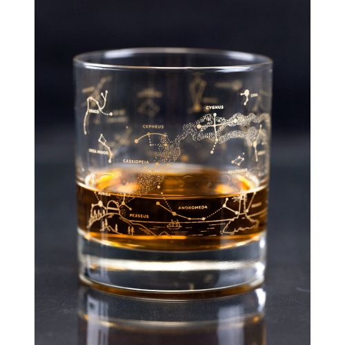  CognitiveSurplus Night Sky Star Chart Lowball Whiskey Glasses (Pair) Gold Constellation Astronomy Gift, Cocktail, Whisky Glass, Star Map Girlfriend Gift