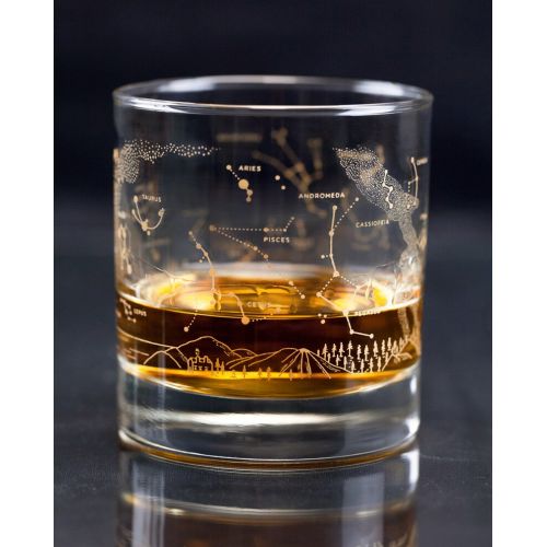  CognitiveSurplus Night Sky Star Chart Lowball Whiskey Glasses (Pair) Gold Constellation Astronomy Gift, Cocktail, Whisky Glass, Star Map Girlfriend Gift