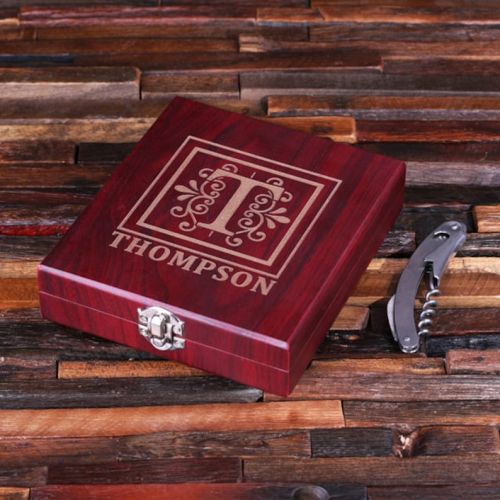  TealsPrairie Personalized 5pc Wine Accessories Tool Kit Gift Set Engraved or Monogrammed on Wood Not Cheap Looking (024348)