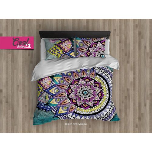  CoolBedding Duvet Cover, Asymmetric MANDALA, Bohemian Bedding, King Queen Full Bedding Set, Hand-Drawn Mandala Design 08