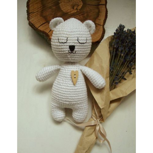  LytovchenkoWorkshop Crochet bear rattle baby Crochet animal Stuffed animal Newborn baby toy Baby Shower Gift White bear Organic baby teether First crochet toy