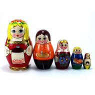 NestingDollsStore Nesting Dolls 5 pcs Russian matryoshka Authentic Babushka Russia Stacking wooden toy Birthday gift for mom granddaughter grandmother grandma