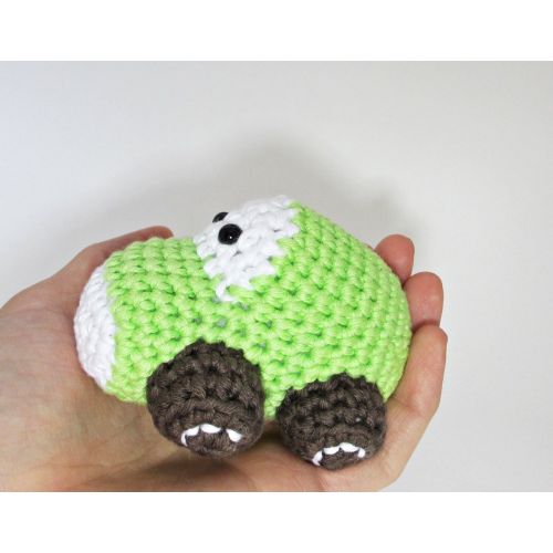  ByMarika Crochet car baby rattle toy - organic cotton - light green and brown