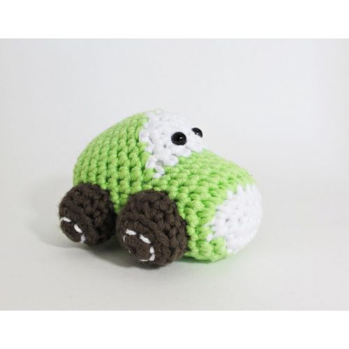  ByMarika Crochet car baby rattle toy - organic cotton - light green and brown