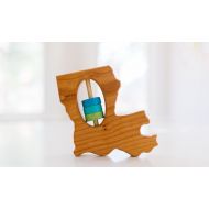 /BannorToys Louisiana State Rattle - Modern Wooden Baby Toy - Organic and Natural