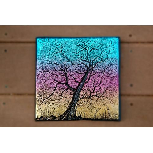  InnovativeStoneArt Patio Decor Sunset Tree Sculpture, a Cast Stone Wall Art Plaque Garden Gift