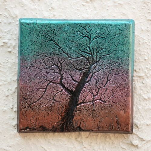  InnovativeStoneArt Patio Decor Sunset Tree Sculpture, a Cast Stone Wall Art Plaque Garden Gift