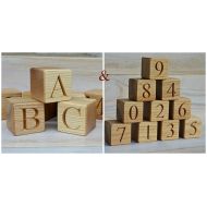 KlikKlakBlocks 26 Wood English Alphabet Blocks and 10 Numbered Wooden Blocks 0-9, ABC and Number Blocks, Baby Shower Gift Educational Toy