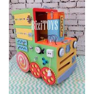 BiziToys Busy board Busy locomotive Sensory board Activity board Toddler toys Montessori Toy for autism Wooden Busy Board Tactile toy