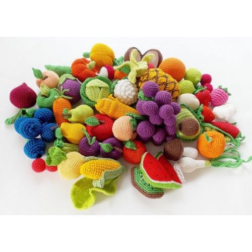  RainbowHappiness Weekly photo of my pregnancy , Crochet baby toy set (38 pcs) Crochet vegetables and fruit, eco-friendly toys,baby gift, gift for moms.