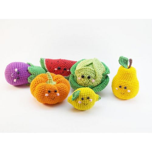  RainbowHappiness Weekly photo of my pregnancy , Crochet baby toy set (38 pcs) Crochet vegetables and fruit, eco-friendly toys,baby gift, gift for moms.