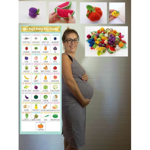  RainbowHappiness Weekly photo of my pregnancy , Crochet baby toy set (38 pcs) Crochet vegetables and fruit, eco-friendly toys,baby gift, gift for moms.