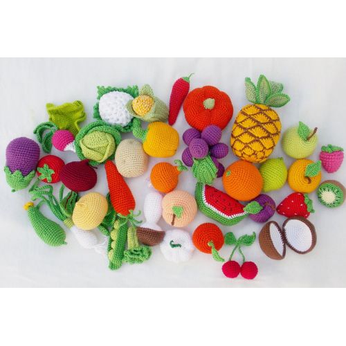 RainbowHappiness Weekly photo of my pregnancy , Crochet baby toy set (38 pcs) Crochet vegetables and fruit, eco-friendly toys,baby gift, gift for moms.