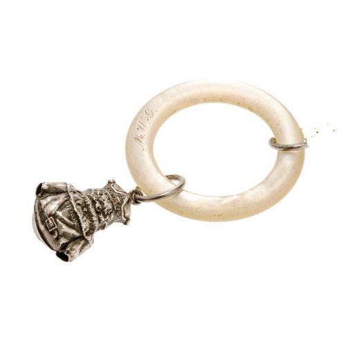  SearchEndsHere antique teething ring sterling figural bell necklace