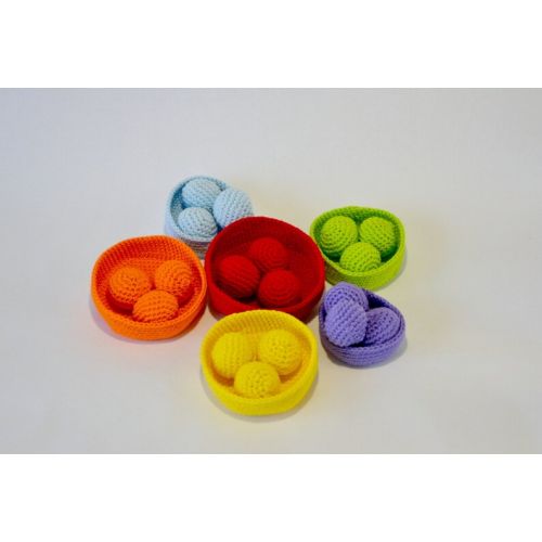  Educationtoys Crochet bowls and balls, Rainbow sorting and colour matching, Set of 6 Rainbow Nesting Bowls, Sorting Bowls with Balls, Colour sorting toy