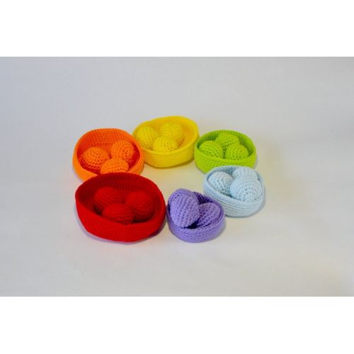  Educationtoys Crochet bowls and balls, Rainbow sorting and colour matching, Set of 6 Rainbow Nesting Bowls, Sorting Bowls with Balls, Colour sorting toy