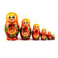 NestingDollsStore Nesting Dolls 6 pcs Russian matryoshka Babushka doll for kids set Wooden stacking authentic genuine toys Birthday gift for mom Red Flower