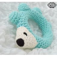 GreenFoxFarms Baby Hedgehog Rattle, Aqua Blue Hedgehog, Crochet Hedgehog Rattle Toy