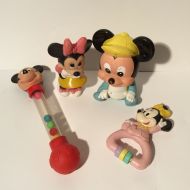 LOVELADYBIRDVINTAGE Vintage 1980s Lot of 4 baby MickeyMinnie Baby Toys, Squeaks, Rattles,