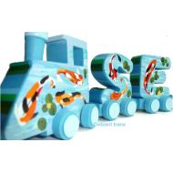 VibrantTrains SEVEN LETTER Alphabet Name Train. Custom Toy Train. Painted Wooden Name Train.