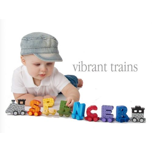  VibrantTrains SEVEN LETTER Alphabet Name Train. Custom Toy Train. Painted Wooden Name Train.