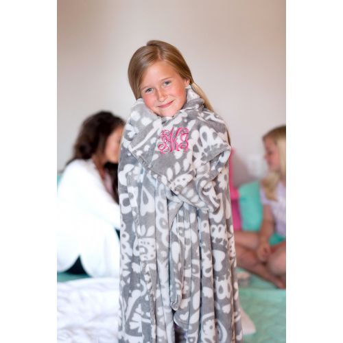  Daisygiggles Personalized Parker Paisley Collection Soft Plush Blanket - Add a Monogram - Bridesmaids Gift - Gray and White - Throw Blanket