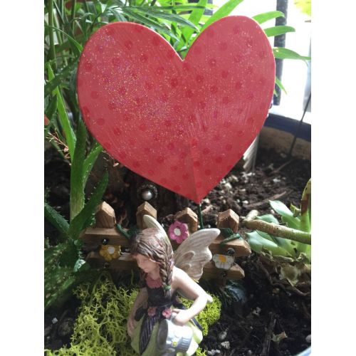  MyFairyPatch Valentines Heart Stake, Fairy Garden Stake, Heart Stake, Valentines Floral Heart Stake, Flower Pot Stake, Valentines Stake