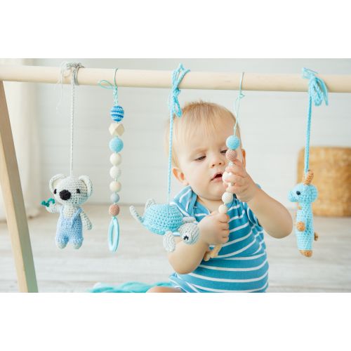  BambyGym Wooden Baby gym, Blue Tropical baby gym with toys & mat, Toddler gym, baby gym frame, baby play gym, baby activity gym, toddler play gym