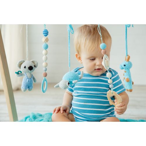  BambyGym Wooden Baby gym, Blue Tropical baby gym with toys & mat, Toddler gym, baby gym frame, baby play gym, baby activity gym, toddler play gym