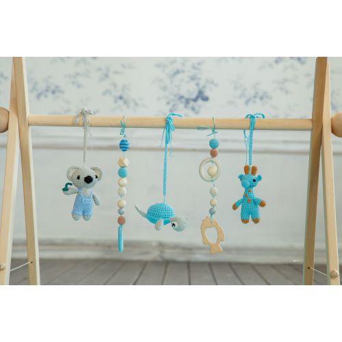  BambyGym Wooden Baby gym, Blue Tropical baby gym with toys & mat, Toddler gym, baby gym frame, baby play gym, baby activity gym, toddler play gym