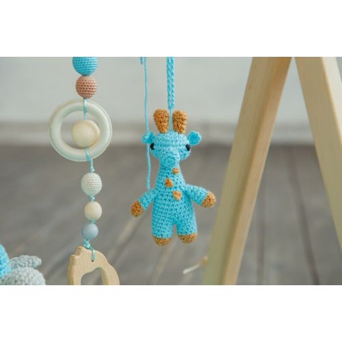  BambyGym Wooden Baby gym, Blue Tropical baby gym with toys & mat, Toddler gym, baby gym frame, baby play gym, baby activity gym, toddler play gym