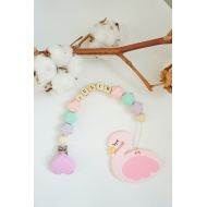 TheTinyWonderStore Silicone Swan Teether with Chain - Pacifier Chain - Schwan-Beisskette mit Silikonclip - Schnullerkette