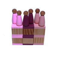 CatsCraftsToys Toddler Wooden Building Blocks - Matching Peg Dolls - Baby Shower Gift Girls - Pink Blocks - Summer Montessori Tools - 3 Year Old Toy