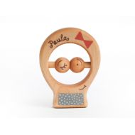 /FriendlyToys Wooden Teether, Personalized Baby Girl Toy, New Baby Girl Gift