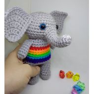 LorensDolls Rainbow Baby Crochet Rattle Elephant New Baby Gift Baby Shower Gift Baby Rattle Crochet toy Rainbow Elephant Rainbow Animals Eco Toys