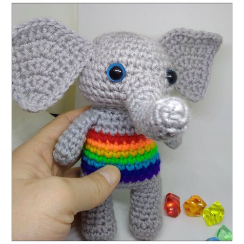  LorensDolls Rainbow Baby Crochet Rattle Elephant New Baby Gift Baby Shower Gift Baby Rattle Crochet toy Rainbow Elephant Rainbow Animals Eco Toys