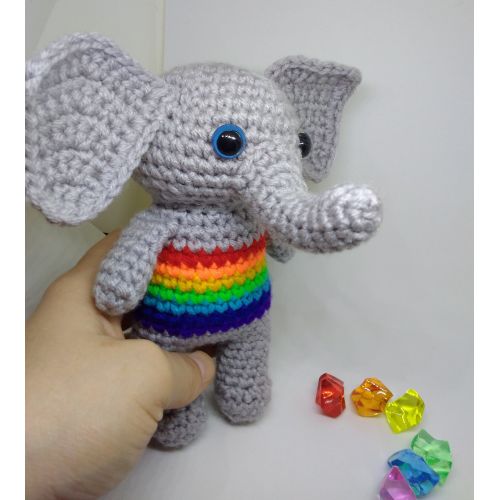  LorensDolls Rainbow Baby Crochet Rattle Elephant New Baby Gift Baby Shower Gift Baby Rattle Crochet toy Rainbow Elephant Rainbow Animals Eco Toys