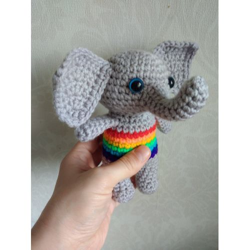  LorensDolls Rainbow Baby Crochet Rattle Elephant New Baby Gift Baby Shower Gift Baby Rattle Crochet toy Rainbow Elephant Rainbow Animals Eco Toys