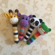 TashasHandicraft Crochet animal rattle, panda rattle, giraffe rattle, baby teething, rattle toy, baby shower gift, crochet rattle, baby rattle, newborn gift