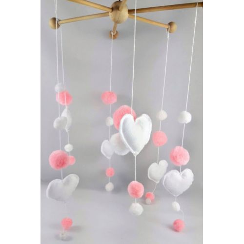  NoBrand Unique tassels and hearts baby mobile, Mobile soft pink white rocking chair hanger home decor baby room Interior