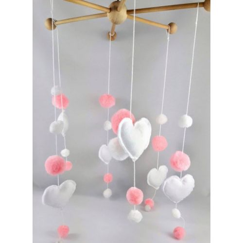  NoBrand Unique tassels and hearts baby mobile, Mobile soft pink white rocking chair hanger home decor baby room Interior