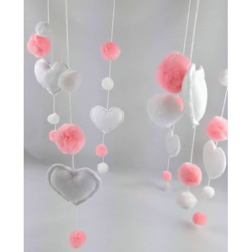  NoBrand Unique tassels and hearts baby mobile, Mobile soft pink white rocking chair hanger home decor baby room Interior