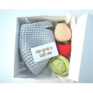NoBrand Best Friend Pregnancy gift Gray Crochet Basket 3pc Crochet Toys Baby Shower Gift New mom gift box Cabage Red Apple Pear Congrats new mom set