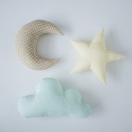 NoBrand Pastel set Cloud Star Moon shaped pillow - mint yellow cream nursery room decor