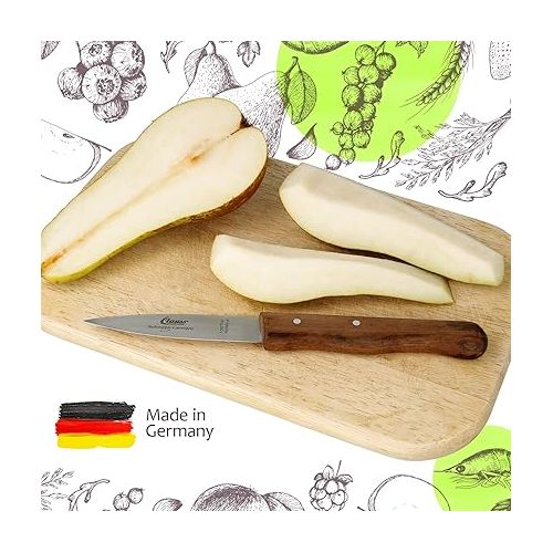  Clauss Solingen CL-20007 Kitchen Knife, Vegetable Knife Small with Ergonomic Wooden Handle Made of Black Walnut and Double Rivet Pins, Sharp Medium Pointed Blade, 18 cm