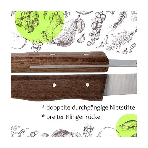  Clauss Solingen CL-20007 Kitchen Knife, Vegetable Knife Small with Ergonomic Wooden Handle Made of Black Walnut and Double Rivet Pins, Sharp Medium Pointed Blade, 18 cm